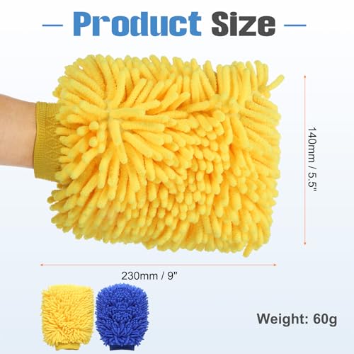 HARFINGTON 4pcs Chenille Microfiber Car Wash Mitts 9" x 5.5" Scratch Free Wash Gloves Absorbent Double Sided Plush Cleaning Drying Mitts for Car Washing Home Clean Blue Yellow - color: Blue Yellow