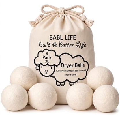 XL Wool Dryer Balls 6 Pack, 3 Inch, 100% New Zealand Wool, Reusable Natural Fabric Softener for Towels, Bedding and Larger Loads, Helps Reduce Drying Time, Wrinkles and Static Cling - size: 3 Inch (Pack of 6)