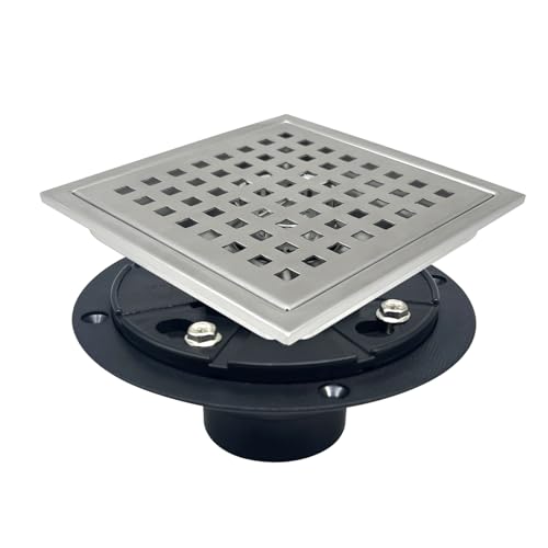 4 Inch Square Shower Drain with Flange, Removeable Grate SUS 304 Stainless Steel Shower Drain with Hair Catcher (Brushed Nickel, 4 Inch) - color: Brushed Nickel, size: 4 Inch