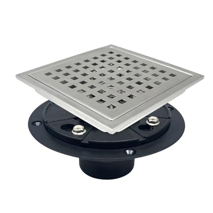 4 Inch Square Shower Drain with Flange, Removeable Grate SUS 304 Stainless Steel Shower Drain with Hair Catcher (Brushed Nickel, 4 Inch) - color: Brushed Nickel, size: 4 Inch