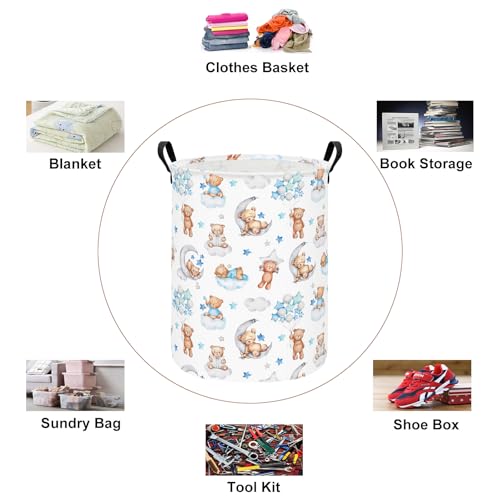 Round Bear Pattern Laundry Hamper, Cotton Canvas Storage Bin - color: Round Cute Bear