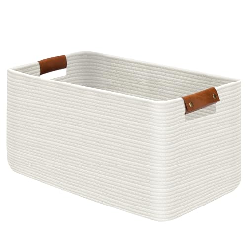 Large Collapsible Laundry Basket, Clothes Hamper for Blanket, Toy, Towels, Woven Baskets for Storage, Nursery Home Decor Living room 21.6" x 15" x 11.8" White - color: White
