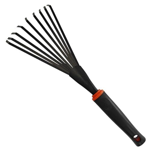Small Hand Rake, Stainless Head and Tines, Gardening Hand Tool with Ergonomic Handle and Hanging Hole for Storage for Maintaining Raised Garden Beds - color: Large Weeding Rake