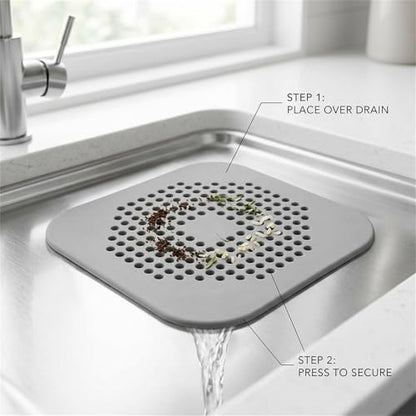 5.7 Inch Large Shower Drain Hair Catcher (2-Pack) - Silicone Square Flat Drain Cover, Fits 5" and 6" Standard Shower Drains, Extra Large Hair Catcher for Bathroom Bathtub & Kitchen Sink - Gray - color: Grey(2pcs)