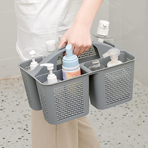 Plastic Portable Shower Caddy Basket with Handle, 3 Compartments, Grey - color: Grey