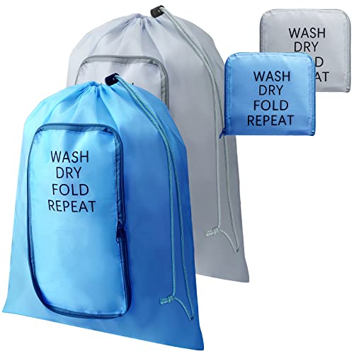 Boao 2 Pcs Travel Laundry Bag with Drawstring Zipper - color: Gray, Blue, size: Classic