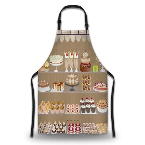 Aprons for Cooking for Women Cake Candy Sweet Women’s Apron for Kitchen Cooking Restaurant BBQ Painting Crafting Gardening 27” (W) x 31” (H), Waterproof Aprons - color: Cake Candy Sweet