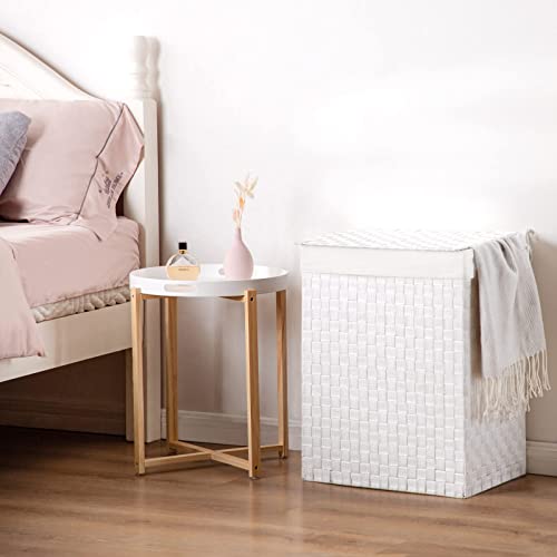 YOUDENOVA Handwoven Laundry Basket Hamper with Removable Liner Bag and Lid - color: White