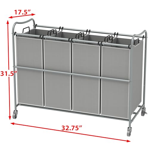 Simple Houseware 4-Bag Heavy Duty Laundry Sorter Rolling Cart, Silver - color: Silver