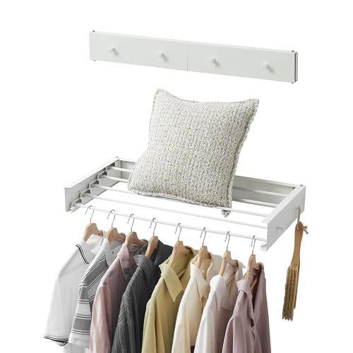 RFOUO Wall Mounted Clothes Drying Rack,White 31.5" with Hooks - size: 31.5 Inch with hooks