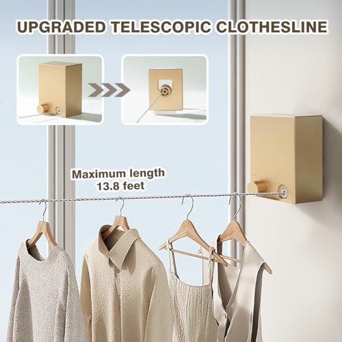 Retractable Clothesline, Retractable Clothesline Indoor, Laundry Line Retractable, Not Sagging, Suitable for Balconies, Courtyards, Laundry Rooms, RVs, Yachts, etc - color: Gold
