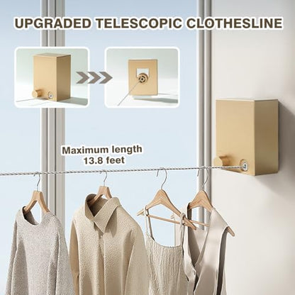 Retractable Clothesline, Retractable Clothesline Indoor, Laundry Line Retractable, Not Sagging, Suitable for Balconies, Courtyards, Laundry Rooms, RVs, Yachts, etc - color: Gold