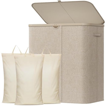 Lifewit 165L 3 Section Laundry Hamper with Lid, Laundry Basket, Beige - color: Beige, size: 165L