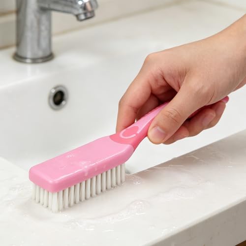 2 Pcs Shoe Cleaning Brush, Convenient Anti Slip Soft Bristle Shoes Cleaning Scrubber with Hanging Hole, Multi-Functional Long Handle Scrubbing Brush for Shoe and Clothing (Pink, Blue) - color: Pink, Blue