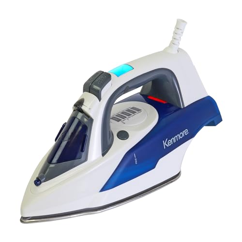 Kenmore Steam Iron for Clothes – Plancha de Ropa with Vertical Garment Steamer, Stainless Steel Soleplate, 9 Fabric Presets, 1725W, Auto Shut Off & 3- way Anti-Drip, La plancha de vapor