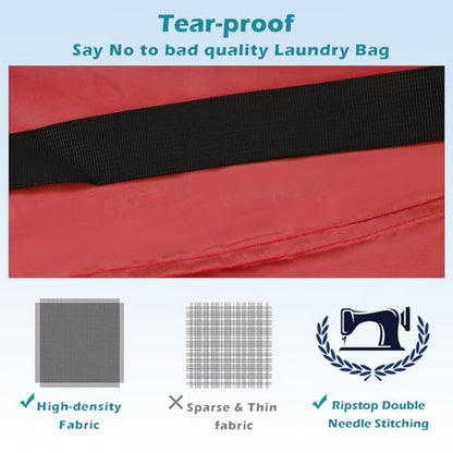 Coomee Heavy Duty Laundry Bag, 2 Pack XL Nylon Laundry Bags with Straps - color: Red, size: 41" x 28" x 1"