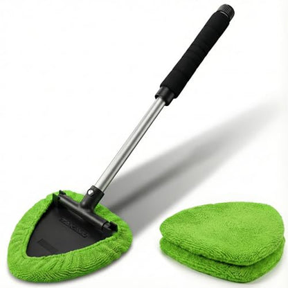 TAKAVU Window & Windshield Cleaner, Extendable, 3 Microfiber Pads (Green) - color: Green