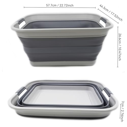 SAMMART 42L(11 gallon) Collapsible Plastic Laundry Basket-Foldable Pop Up Storage Container/Organizer-Portable Washing Tub-Space Saving,Water capacity 34L(9 gallon) (1 Rectangular - strengthen, Grey) - color: Grey, size: 1 x 42L Rectangular
