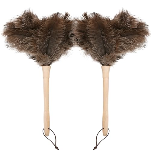 Ostrich Duster Fluffy Natural Feather Dusters with Wooden Handle - color: Natural-c-2pcs
