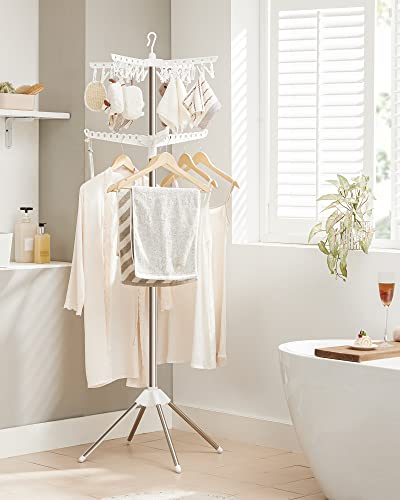 SONGMICS Clothes Drying Rack, 72.8-Inch Drying Rack, 3 Rotatable Arms - color: White + Silver, style: 2-Tier-Clip