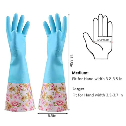 KINGFINGER Cleaning Glove, 3 Pairs Kitchen Glove for Washing Dishes, Latex Free Reusable Elbow Length Household Gloves - size: Large