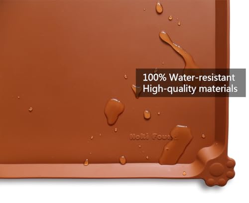 Hoki Found Silicone Pet Food Tray - Non Slip Pet Dog Bowl Mats - Cat Waterproof Mat for Carpet - Caramel - color: Caramel, size: 19" x 12"