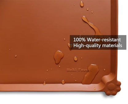 Hoki Found Silicone Pet Food Tray - Non Slip Pet Dog Bowl Mats - Cat Waterproof Mat for Carpet - Caramel - color: Caramel, size: 19" x 12"