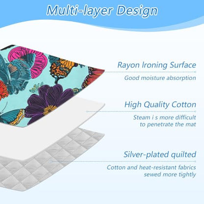 Ironing Mat Pad for Table Portable Travel Iron Blanket Ironing Board Covers Pressing Mat Heat Press Pads 27.6x47.2 Inches Butterfly Flowers Blue30 - color: Butterfly Flowers Blue30
