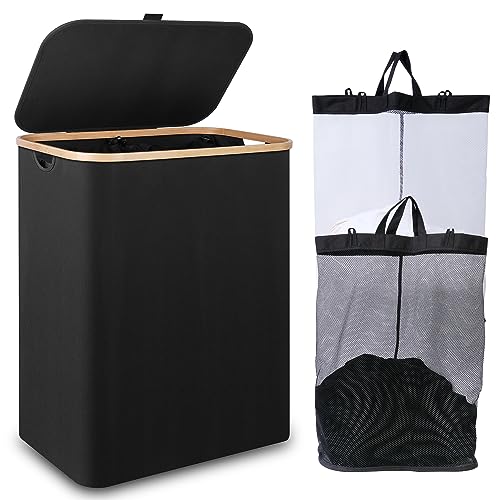 IEGrow Laundry Hamper with Lid,150L Laundry Basket with 2 Mesh Bags,Black - color: Black, size: 150L