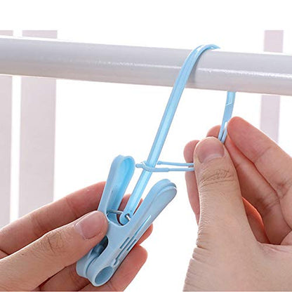 24Pcs Clothes Pins with Plastic Rope, Clothesline Drying Clothing Clips - color: Blue,white-24pack