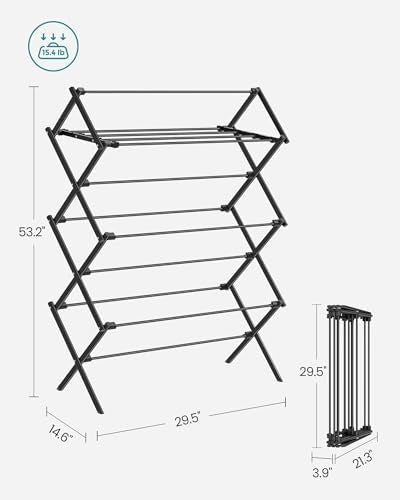 SONGMICS Foldable Clothes Drying Rack, 29.5 x 14.6 x 53.1 Inches - color: Black, size: 29.5" W