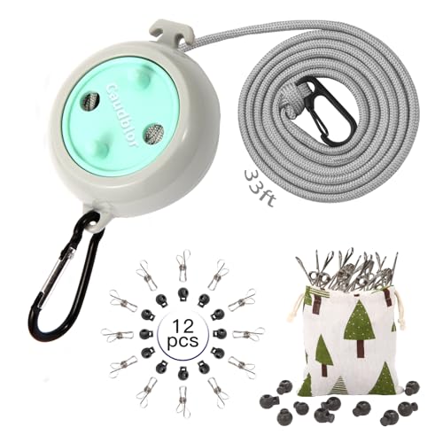 Portable Travel Clothesline, 33ft Camping Clothes line with Clothespins - style: Blue