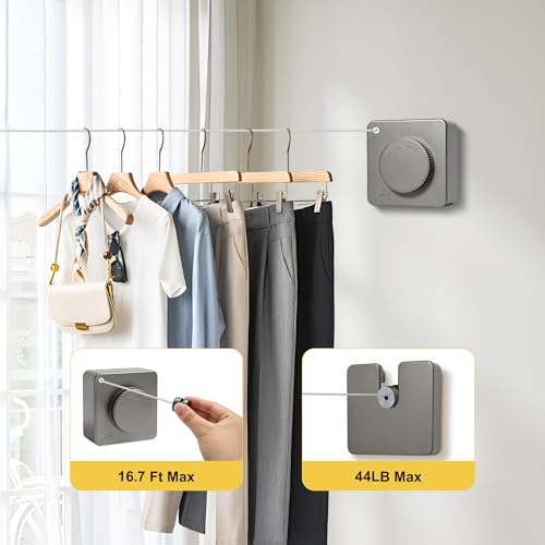 Heavy Duty Retractable Clothesline,5.1M/16.73 Feet Laundry Line - size: Square-Grey