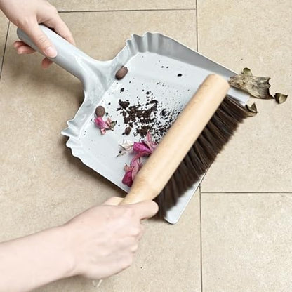 Metal Dust Pan and Brush Set Heavy Duty for Fireplace Garage Shop 9" Wide - style: Steel Dustpan