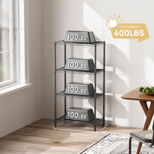 SINGAYE 4 Metal Shelves Wire Shelving Storage Shelf Adjustable Unit Pantry - color: Black, size: 4 Tier 14"Dx24"Wx48"H