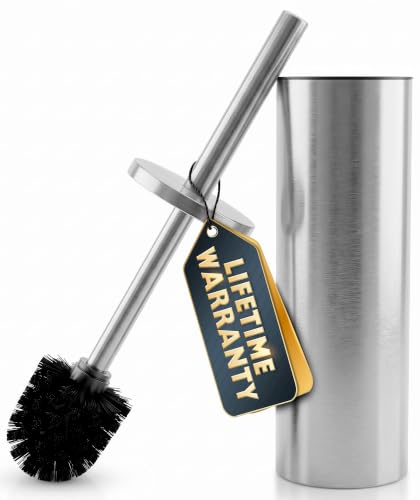 Silver Toilet Brush and Holder Set, Freestanding, Splash Protection