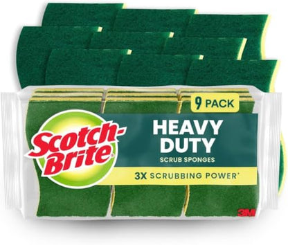 Scotch-Brite Heavy Duty Scrub Sponge, 9 Kitchen Sponges for Tough Messes, Lasts 3X Longer, Best for Cast Iron Skillets & Outdoor Grills, Flexible, Durable & Strong (Pack of 5) - size: 9 Scrub Sponges (Pack of 5)