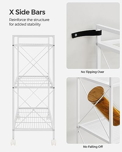 SONGMICS 3-Tier Steel Storage Rack with Wheels, Mesh Shelving Unit - color: White, size: 3 Tiers (31.5"W)