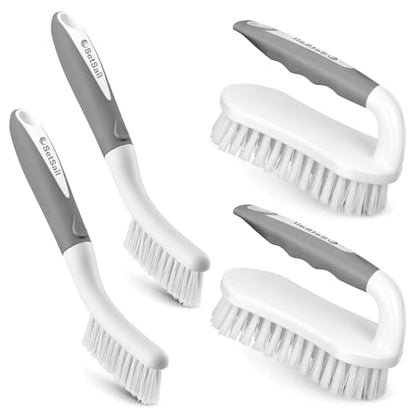 SetSail Scrub Brush, Heavy-Duty Stiff Bristle Cleaning Scrubber, 4 Pack - color: Grey White, size: 4-pack