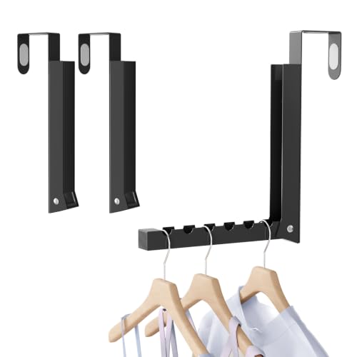 Over The Door Hanger Folding Clothes Drying Rack, Folding Hanging Clothes Rack for Indoor Laundry Room Bathroom Compact Small Space Foldable Portable Over Door Hanging Hook Collapsible - color: Black-2-BK
