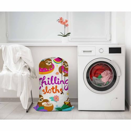 Swono Adorable Sloth Drawstring Portable Large Capacity Laundry Bags Animal Enjoy Summer Vacation Palm Leaf Travel Storage Bags for Apartments, Vacations, Home - color: Adorable Sloth