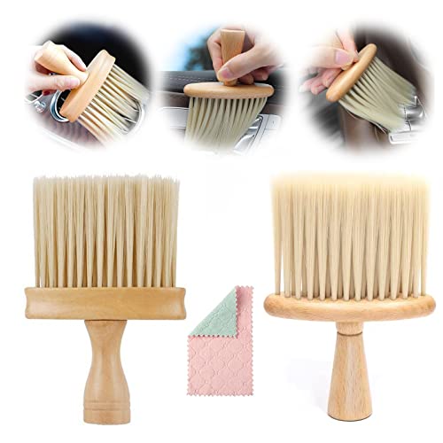 Ultra Soft Detail Car Interior Cleaning Brush - Dusting & Deep Cleaning, Wooden Handle, 2 Pack - color: A+b_2pc