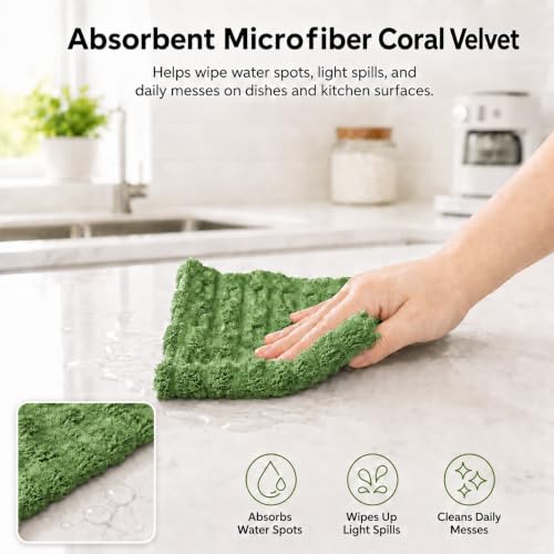 kimteny Microfiber Dish Cloths for Washing Dishes 18 Pack, Dark Green - color: Dark Green, size: 12 x 12 - 18 Pack