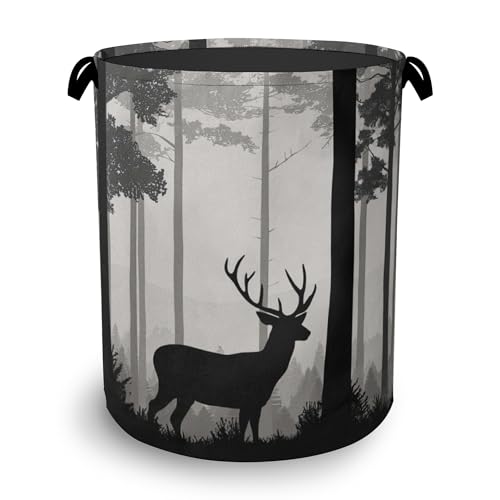 Deer Laundry Basket,Forest Foldable with Handles Tote Bag Oxford Cloth for Bathroom Bedroom Dirty Clothes Storage Bucket 16" x 20.8" - color: Deer Forest