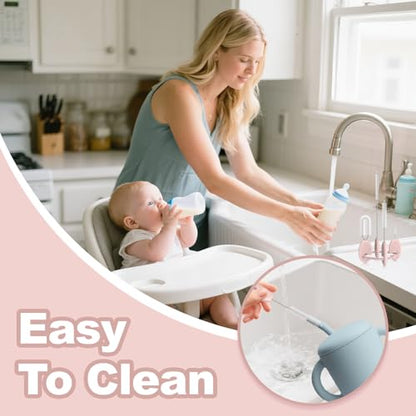 YOTIME 4in1 Standing Straw Cleaner Brush with Holder for Straws, Pink - style: Kids' Size | Pink