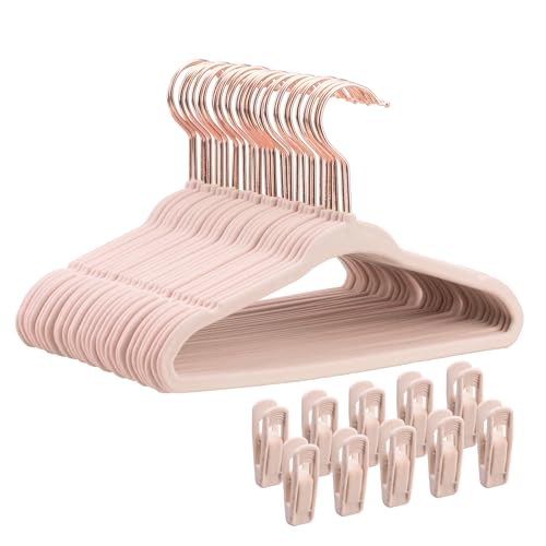 Tonswachic Baby Velvet Hangers 30 Pack - 11 Inch Non Slip Felt Kids Hanger for Newborn Clothes - Ultra Thin Space-Saving Infant Hangers for Toddler Kids' Closet with 10 Hanger Clips - Pink - color: Pink, size: 30 Pack