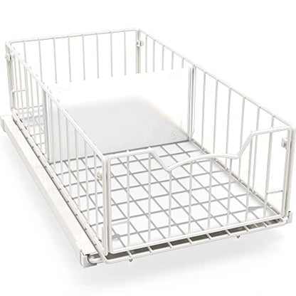 Simple Houseware Pull-Out Cabinet Sliding Basket, 17.2Dx9.7Wx5H, White - color: White