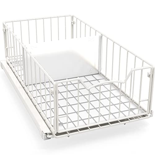 Simple Houseware Pull-Out Cabinet Sliding Basket, 17.2Dx9.7Wx5H, White - color: White