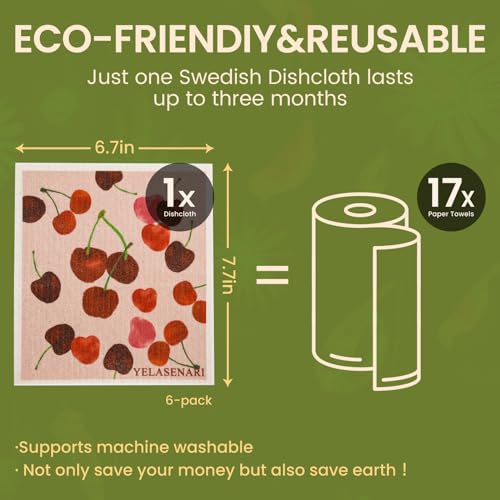Swedish Dishcloths for Kitchen Reusable 6 Pack Kitchen Towels No Odor Quick-Drying Reusable Paper Towels Reusable Paper Towels Washable for Countertop, Sink, and Kitchen Fruit - color: Fruit Party