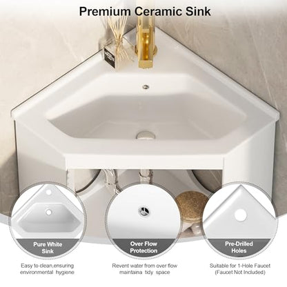 24" Corner Bathroom Vanity Sink Combo,Freestanding Compact Bathroom Vanity - color: White, style: Wave Pattern
